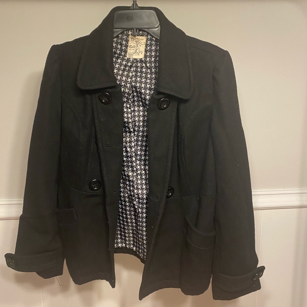 Tulle- black wool pea coat! Size LARGE